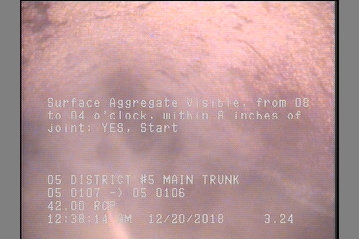 Surface Aggregate Visible, from 08 to 04 o'clock, within 8 inches of joint: YES, Start