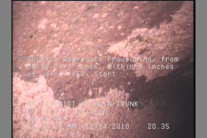 Surface Aggregate Projecting, from 08 to 04 o'clock, within 8 inches of joint: YES, Start