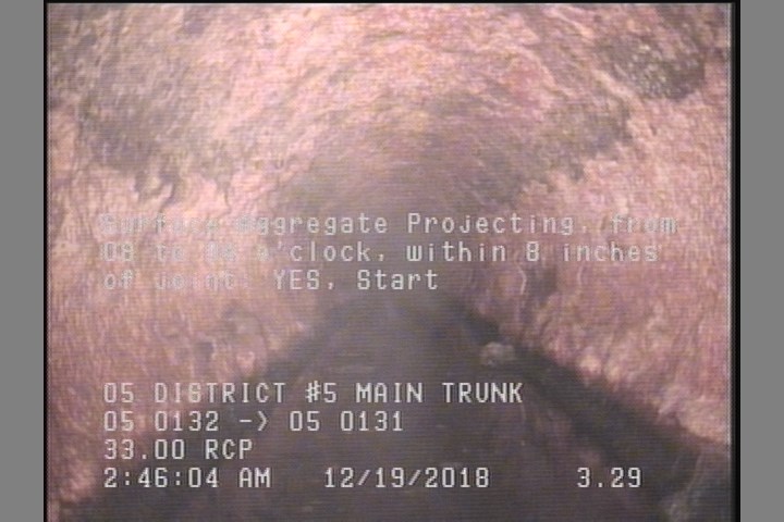 Surface Aggregate Projecting, from 08 to 04 o'clock, within 8 inches of joint: YES, Start