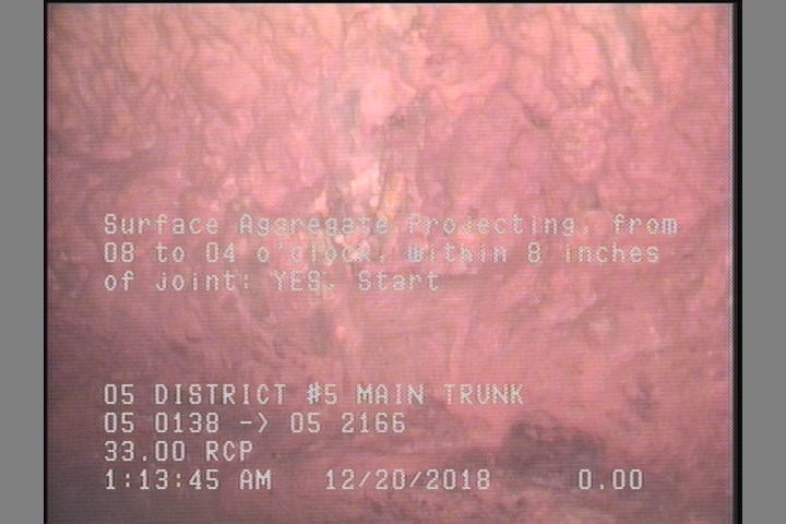 Surface Aggregate Projecting, from 08 to 04 o'clock, within 8 inches of joint: YES, Start