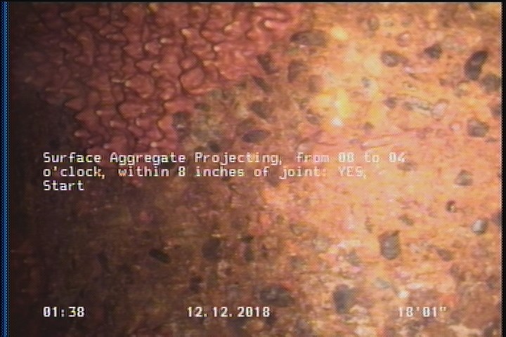 Surface Aggregate Projecting, from 08 to 04 o'clock, within 8 inches of joint: YES, Start