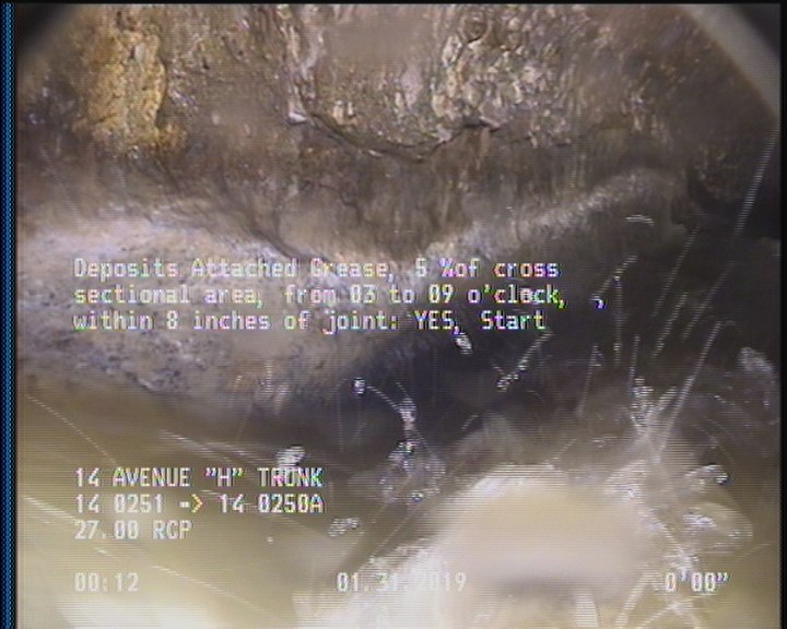 Deposits Attached Grease, 5 %of cross sectional area, from 03 to 09 o'clock, , within 8 inches of joint: YES, Start