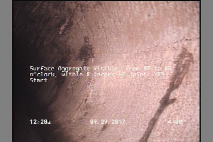 Surface Aggregate Visible, from 07 to 05 o'clock, within 8 inches of joint: YES, Start