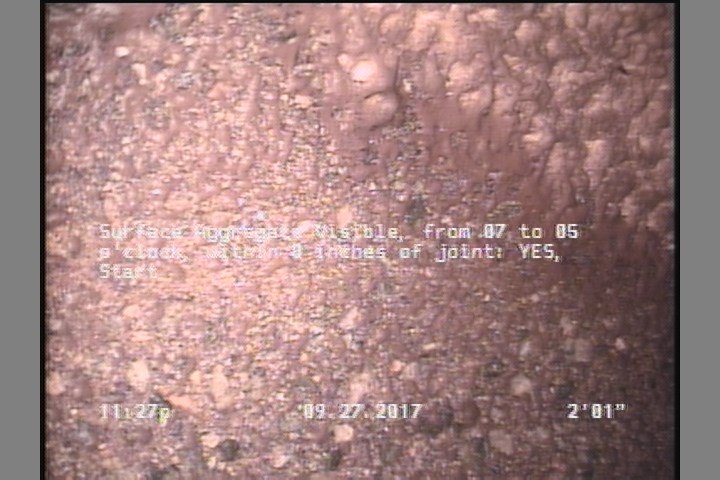 Surface Aggregate Visible, from 07 to 05 o'clock, within 8 inches of joint: YES, Start