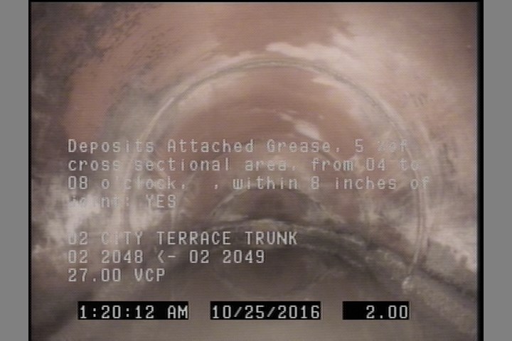 Deposits Attached Grease, 5 %of cross sectional area, from 04 to 08 o'clock, , within 8 inches of joint: YES