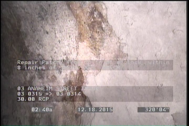 Repair Patch, from 11 to 01 o'clock, within 8 inches of joint: YES - PATCH