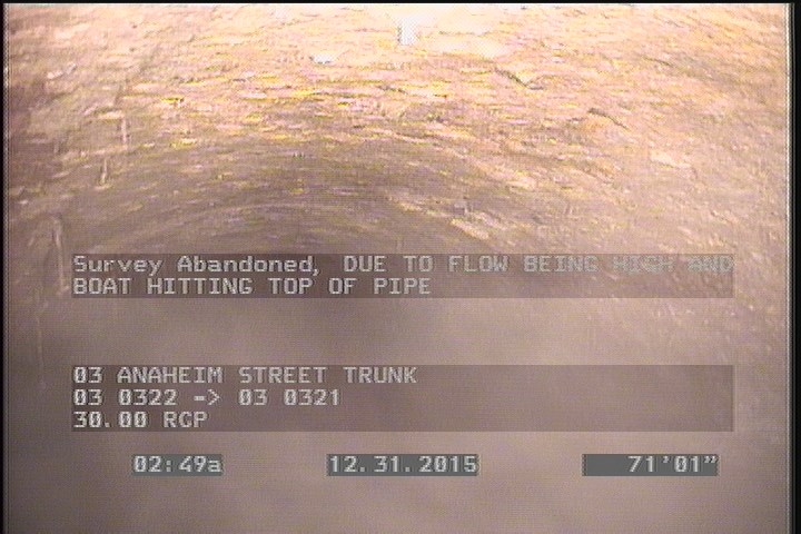 Survey Abandoned - DUE TO FLOW BEING HIGH AND BOAT HITTING TOP OF PIPE