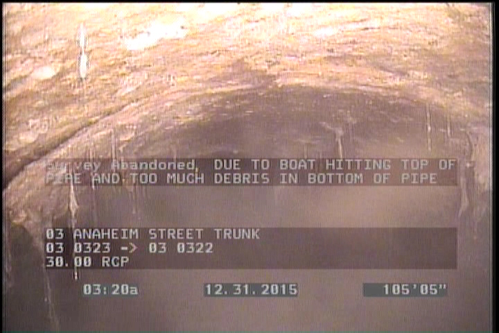 Survey Abandoned - DUE TO BOAT HITTING TOP OF PIPE AND TOO MUCH DEBRIS IN BOTTOM OF PIPE