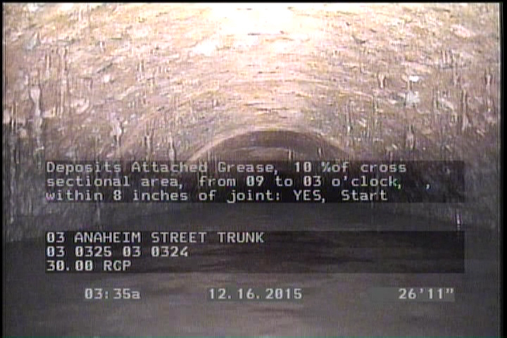 Deposits Attached Grease, 10 %of cross sectional area, from 09 to 03 o'clock, , within 8 inches of joint: YES, Start