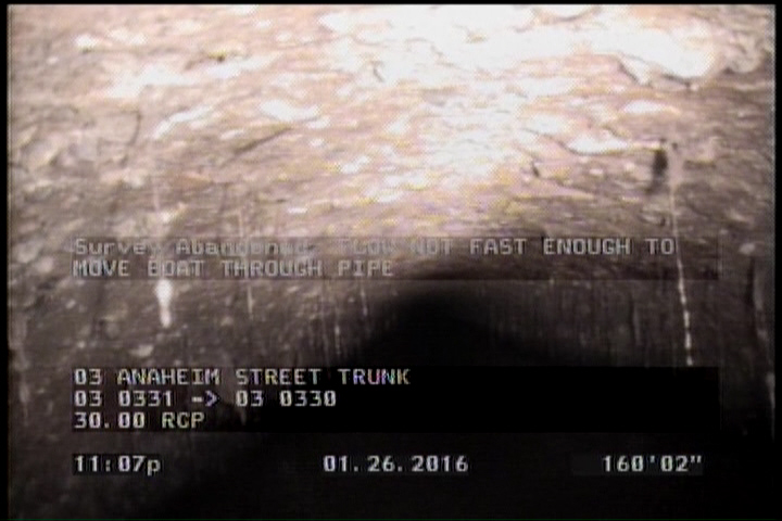 Survey Abandoned - FLOW NOT FAST ENOUGH TO MOVE BOAT THROUGH PIPE