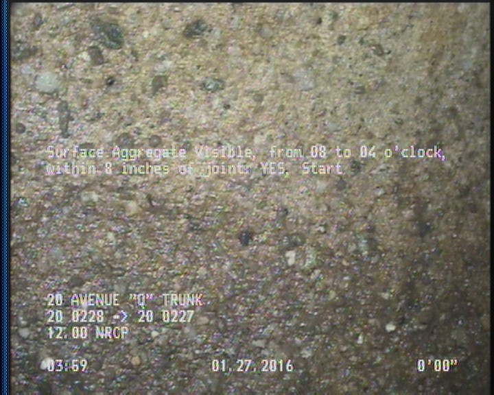 Surface Aggregate Visible, from 08 to 04 o'clock, within 8 inches of joint: YES, Start