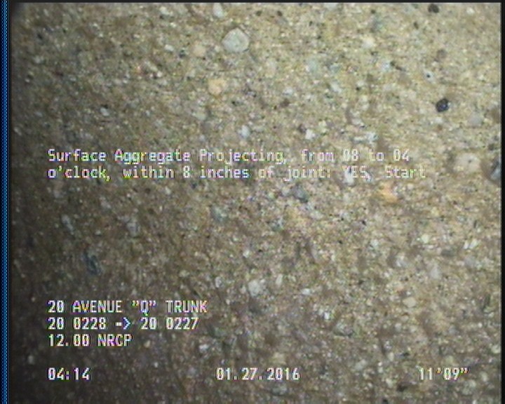 Surface Aggregate Projecting, from 08 to 04 o'clock, within 8 inches of joint: YES, Start