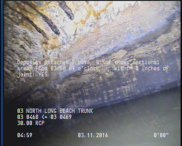 Deposits Attached Grease, 5 %of cross sectional area, from 03 to 09 o'clock, , within 8 inches of joint: YES