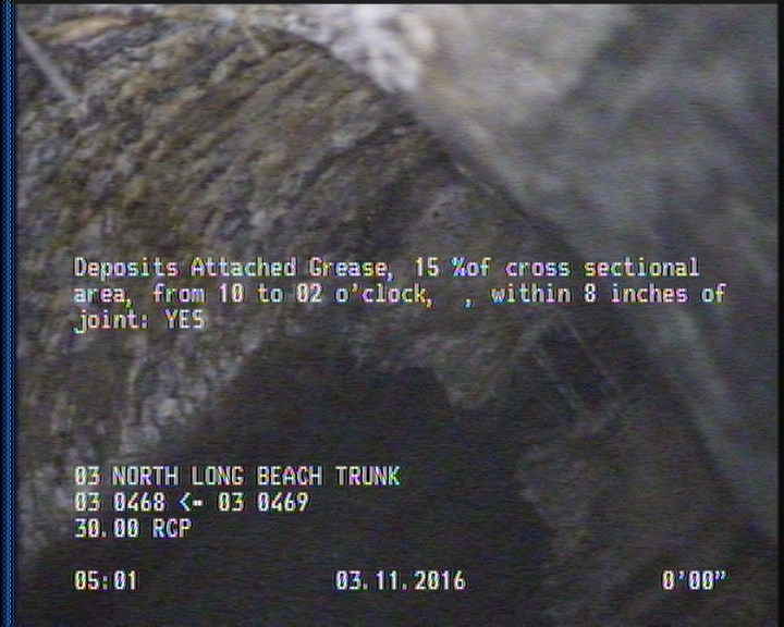 Deposits Attached Grease, 15 %of cross sectional area, from 10 to 02 o'clock, , within 8 inches of joint: YES