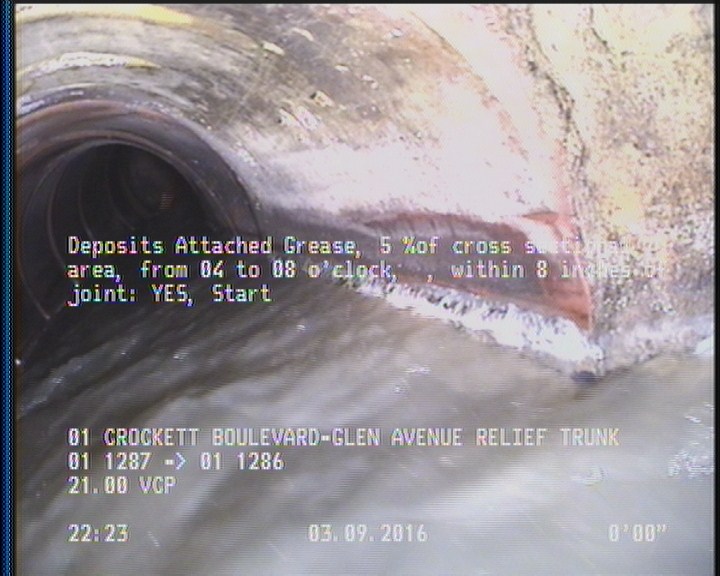Deposits Attached Grease, 5 %of cross sectional area, from 04 to 08 o'clock, , within 8 inches of joint: YES, Start