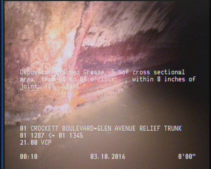 Deposits Attached Grease, 5 %of cross sectional area, from 04 to 08 o'clock, , within 8 inches of joint: YES, Start