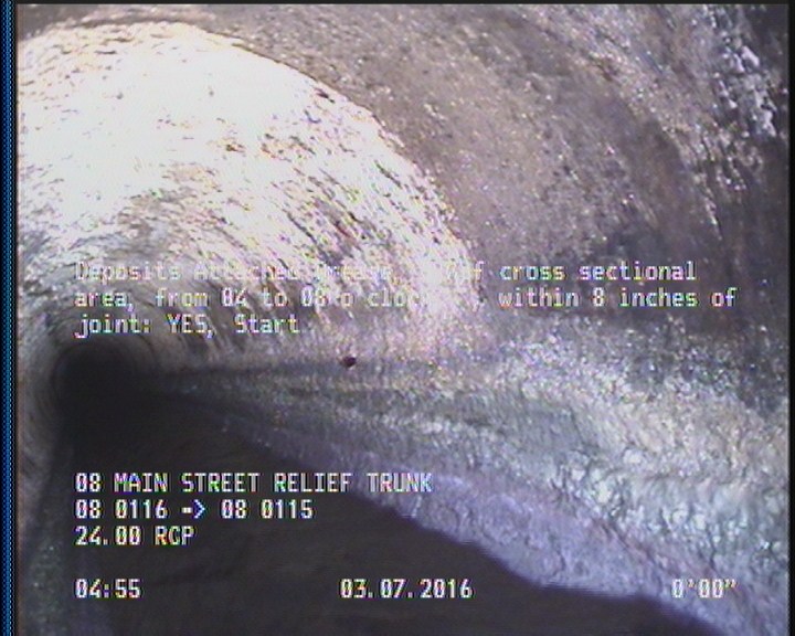 Deposits Attached Grease, 5 %of cross sectional area, from 04 to 08 o'clock, , within 8 inches of joint: YES, Start