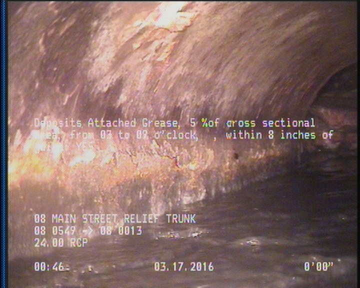 Deposits Attached Grease, 5 %of cross sectional area, from 03 to 09 o'clock, , within 8 inches of joint: YES