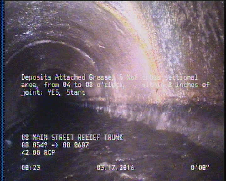 Deposits Attached Grease, 5 %of cross sectional area, from 04 to 08 o'clock, , within 8 inches of joint: YES, Start