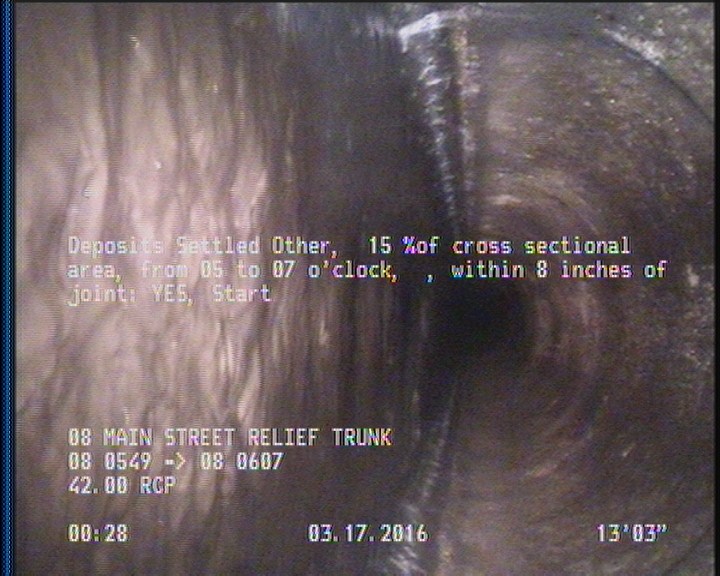 Deposits Settled Other, 15 %of cross sectional area, from 05 to 07 o'clock, , within 8 inches of joint: YES, Start