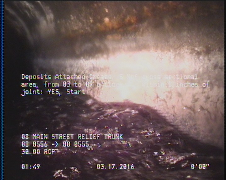 Deposits Attached Grease, 5 %of cross sectional area, from 03 to 09 o'clock, , within 8 inches of joint: YES, Start