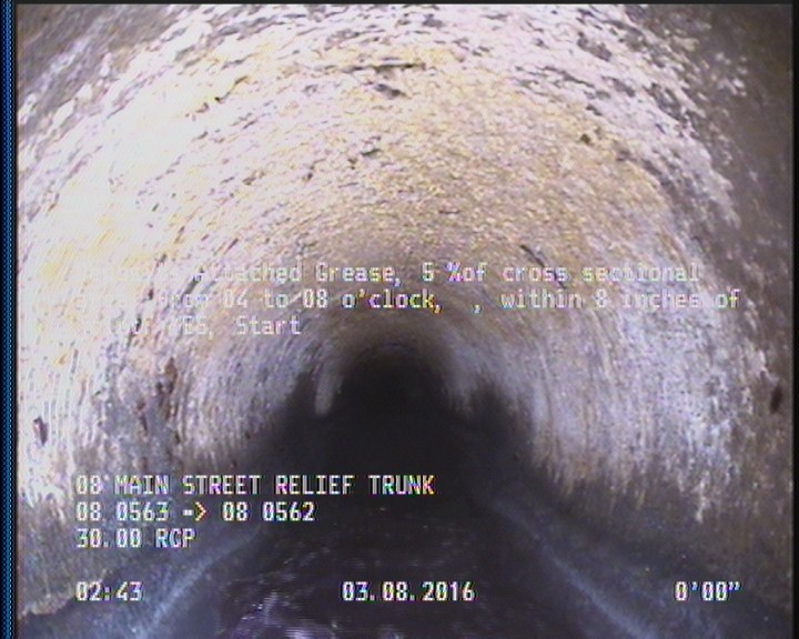 Deposits Attached Grease, 5 %of cross sectional area, from 04 to 08 o'clock, , within 8 inches of joint: YES, Start