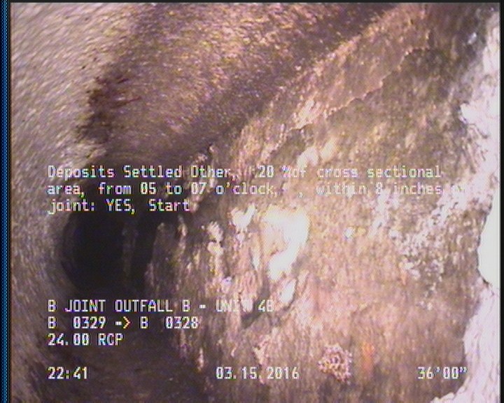 Deposits Settled Other, 20 %of cross sectional area, from 05 to 07 o'clock, , within 8 inches of joint: YES, Start