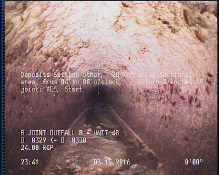 Deposits Settled Other, 20 %of cross sectional area, from 04 to 08 o'clock, , within 8 inches of joint: YES, Start