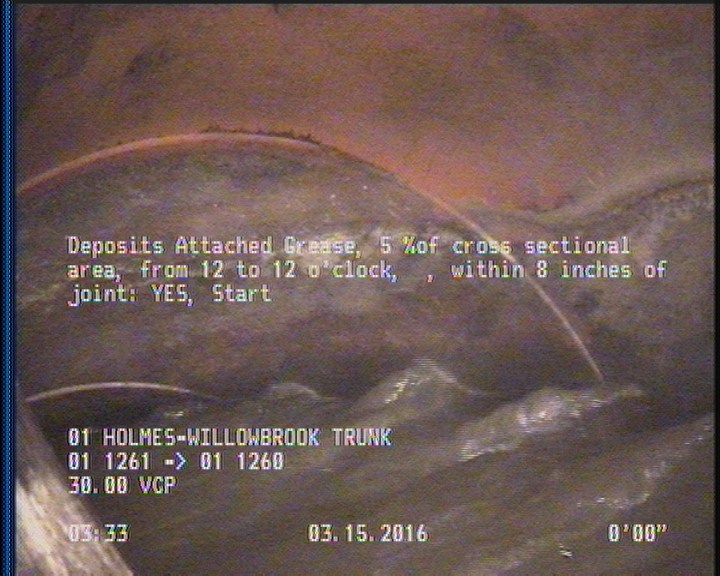 Deposits Attached Grease, 5 %of cross sectional area, from 12 to 12 o'clock, , within 8 inches of joint: YES