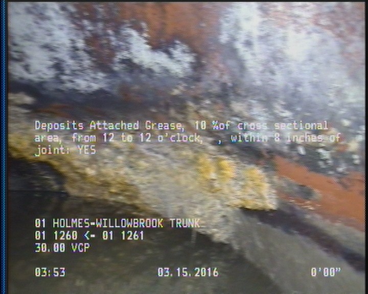 Deposits Attached Grease, 10 %of cross sectional area, from 12 to 12 o'clock, , within 8 inches of joint: YES