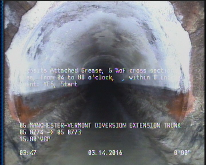Deposits Attached Grease, 5 %of cross sectional area, from 04 to 08 o'clock, , within 8 inches of joint: YES, Start