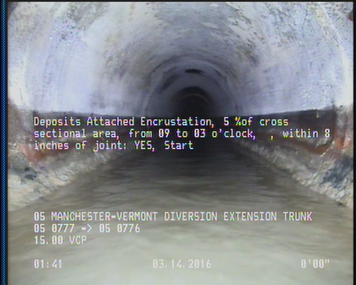 Deposits Attached Encrustation, 5 %of cross sectional area, from 09 to 03 o'clock, , within 8 inches of joint: YES, Start