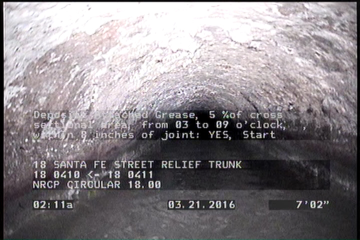 Deposits Attached Grease, 5 %of cross sectional area, from 03 to 09 o'clock, , within 8 inches of joint: YES, Start