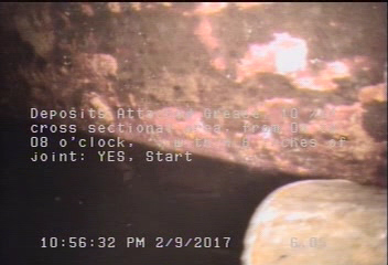 Deposits Attached Grease, 10 %of cross sectional area, from 04 to 08 o'clock, , within 8 inches of joint: YES, Start