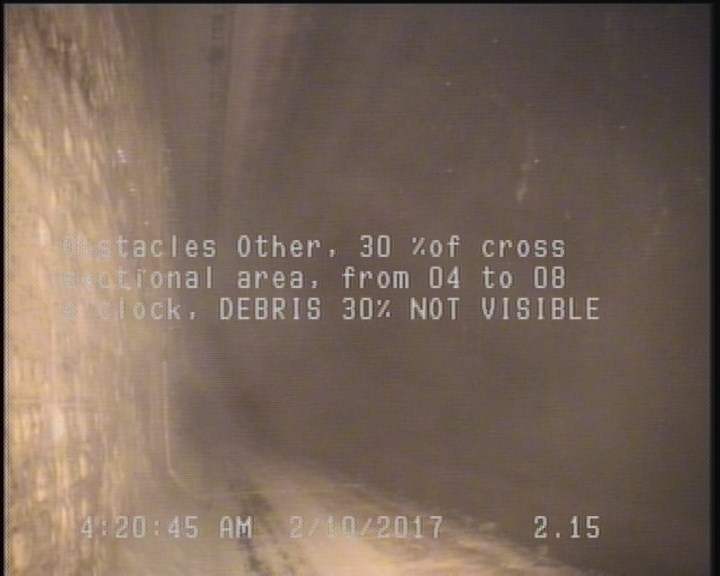 Obstacles Other, 30 %of cross sectional area, from 04 to 08 o'clock - DEBRIS 30% NOT VISIBLE
