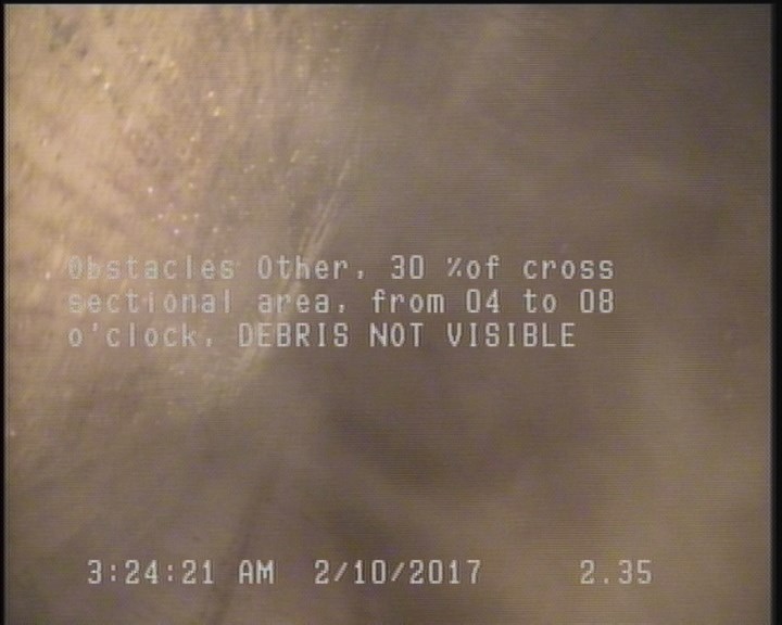 Obstacles Other, 30 %of cross sectional area, from 04 to 08 o'clock - DEBRIS NOT VISIBLE