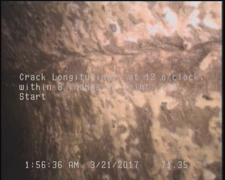 Crack Longitudinal, at 12 o'clock, within 8 inches of joint: YES, Start