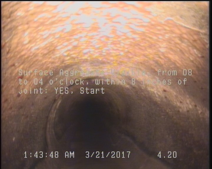 Surface Aggregate Visible, from 08 to 04 o'clock, within 8 inches of joint: YES, Start