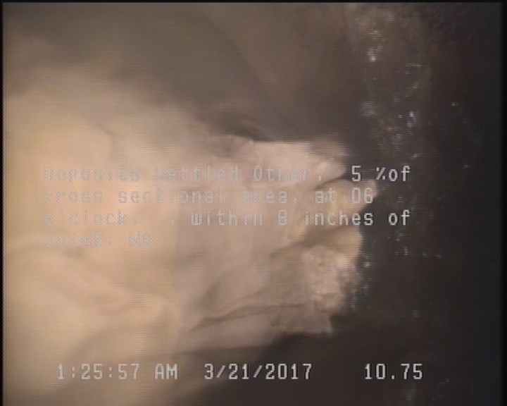 Deposits Settled Other, 5 %of cross sectional area, at 06 o'clock, , within 8 inches of joint: NO