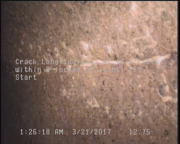 Crack Longitudinal, at 12 o'clock, within 8 inches of joint: YES, Start