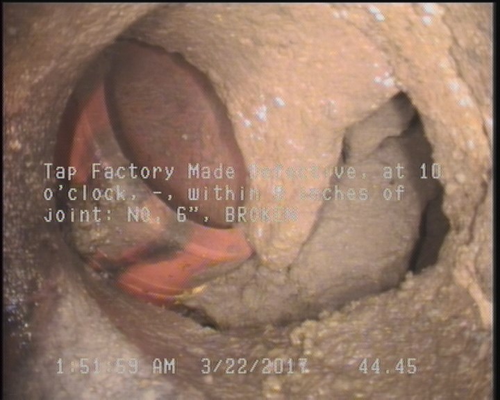 Tap Factory Made Defective, at 10 o'clock, -, within 8 inches of joint: NO, 6" - BROKEN