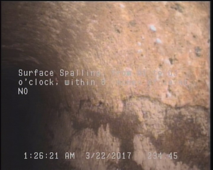 Surface Spalling, from 01 to 03 o'clock, within 8 inches of joint: NO