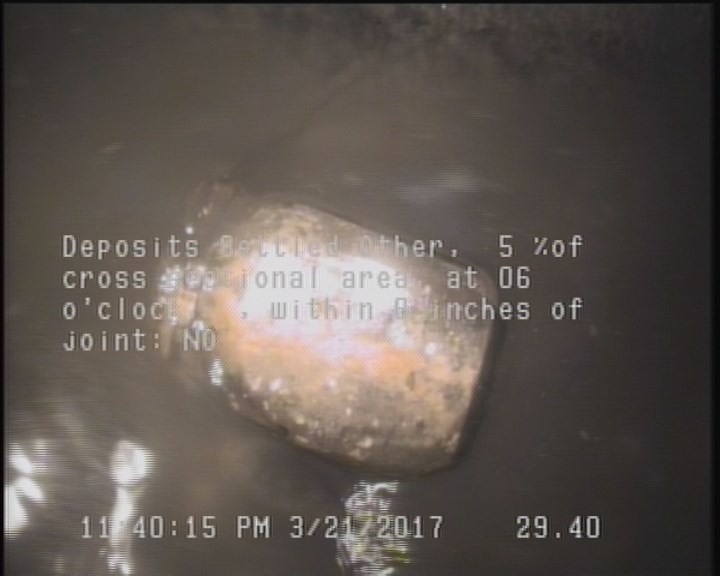 Deposits Settled Other, 5 %of cross sectional area, at 06 o'clock, , within 8 inches of joint: NO
