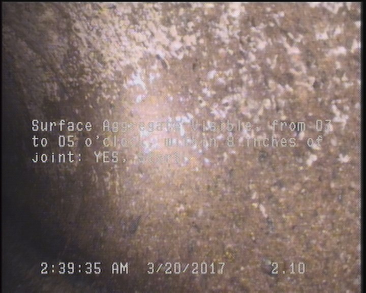 Surface Aggregate Visible, from 07 to 05 o'clock, within 8 inches of joint: YES, Start