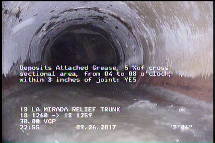 Deposits Attached Grease, 5 %of cross sectional area, from 04 to 08 o'clock, , within 8 inches of joint: YES