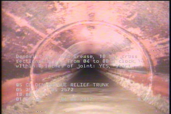 Deposits Attached Grease, 10 %of cross sectional area, from 04 to 08 o'clock, , within 8 inches of joint: YES, Start