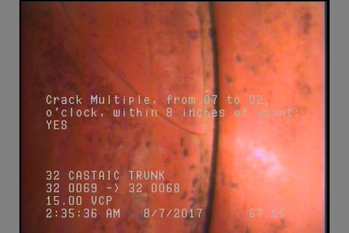 Crack Multiple, from 07 to 02 o'clock, within 8 inches of joint: YES