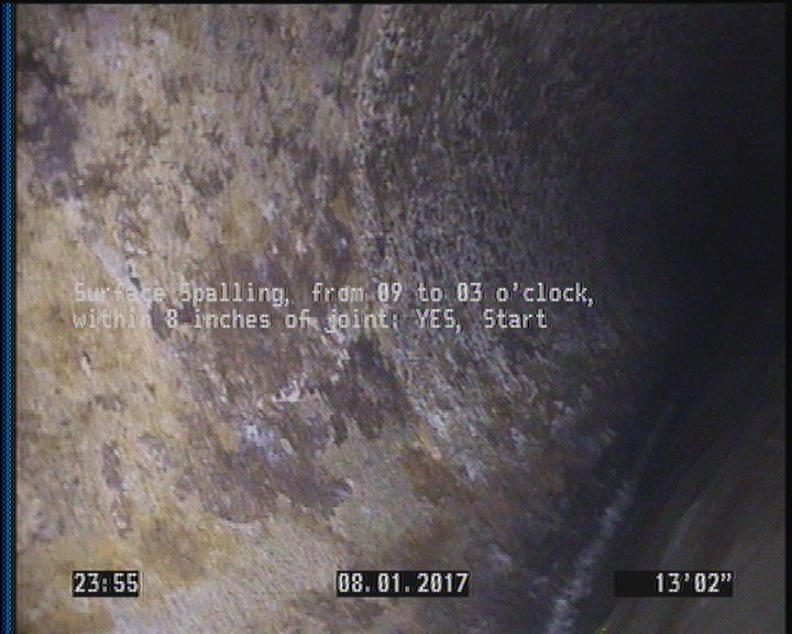 Surface Spalling, from 09 to 03 o'clock, within 8 inches of joint: YES, Start