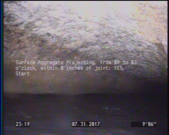 Surface Aggregate Projecting, from 09 to 03 o'clock, within 8 inches of joint: YES, Start