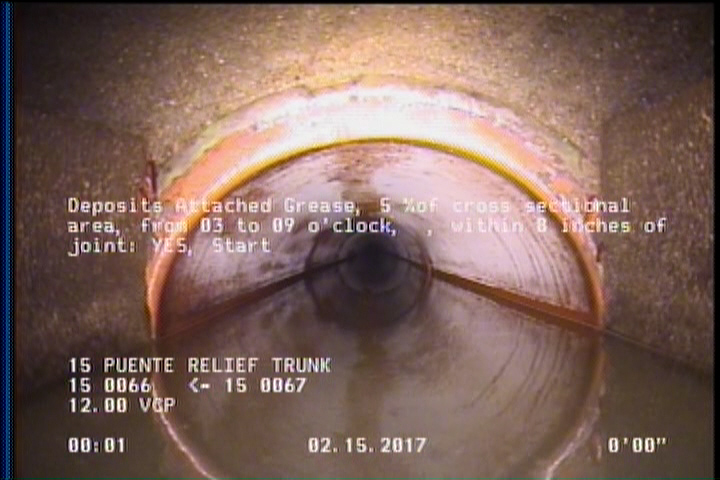 Deposits Attached Grease, 5 %of cross sectional area, from 03 to 09 o'clock, , within 8 inches of joint: YES, Start